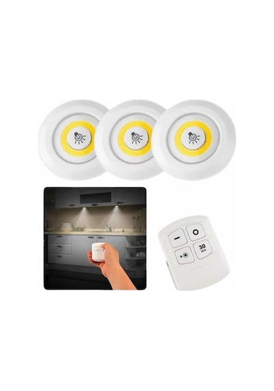 Dolap Işığı Mutfak Rafı Işığı Uzaktan Kumandalı 3 Lü Spot Led Lamba Çok Renkli 59721035