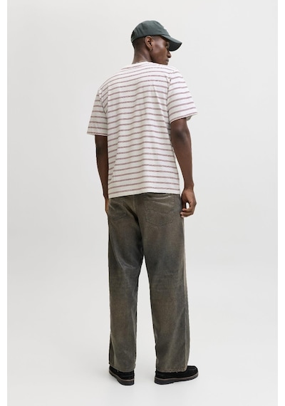 Jack & Jones Jornorrebro Çizgili Erkek Tişört Bisiklet Yaka Kısa Kollu Krem