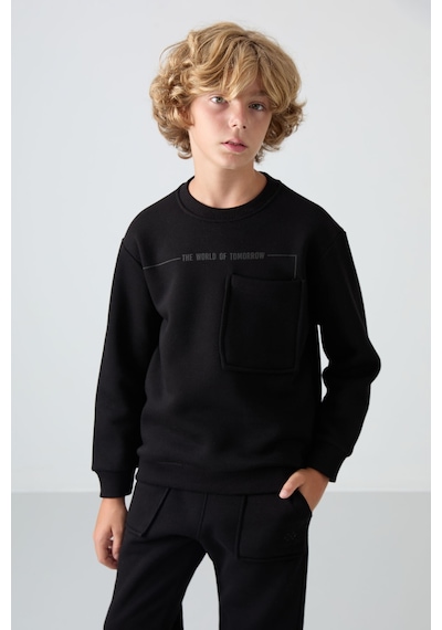 Tommylife Tommy Life Siyah Pamuklu Kalın İçi Tüylü Yumuşak Dokulu Standart Fit Baskılı Erkek Çocuk Eşofman Takım - 11257 Siyah
