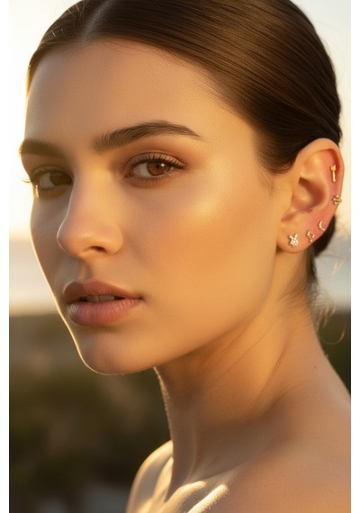 14 Ayar Altın Piercing Tragus Küpe 25114-t012