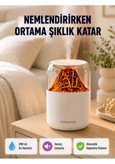 Alev Efektli Ultrasonik Uçucu Yağ Difüzörü 280ml Su Tanklı Ve Sessiz Çalışma Özellikli Sarı