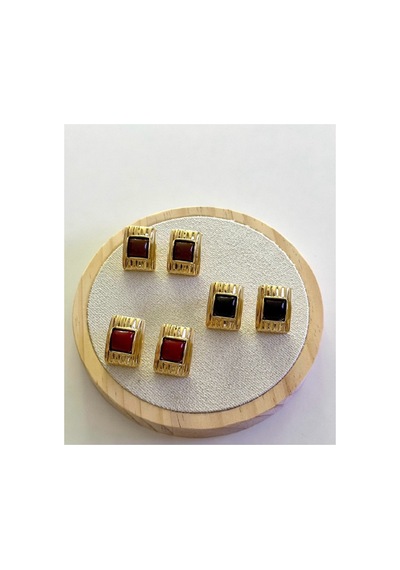 Lunarie Kare Vintage Küpe Kararmayan Gold Nervürlü Çerçeve Reçine Siyah