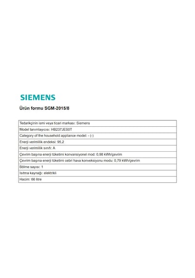 Siemens HB237JES0T 66 LT Ankastre Fırın