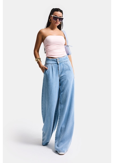 Itsbasic Kadın Mavi 1s6-3 Süper Palazzo Fit Viskon Özel Kumaş Dökümlü Denim Jean