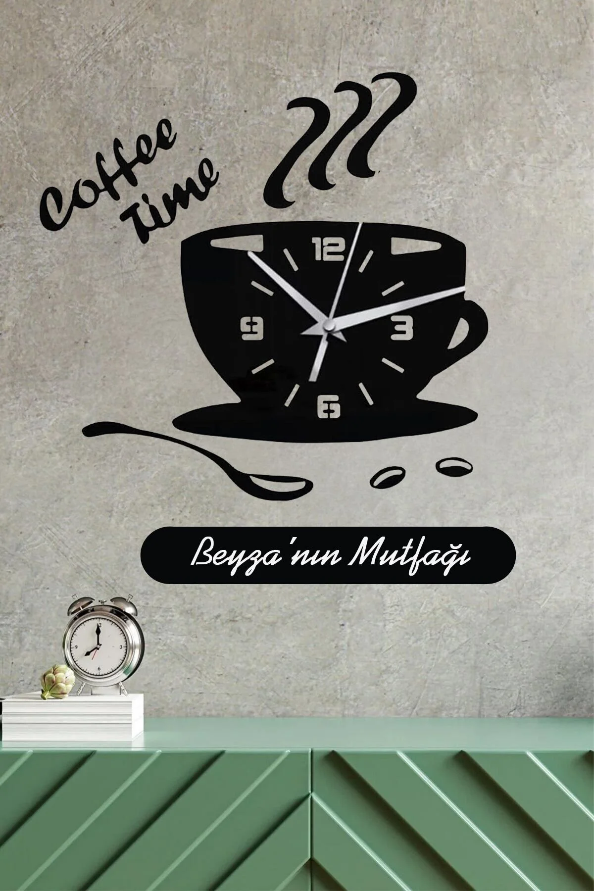 Coffee Time İsme Özel Mutfak Duvar Saati Siyah