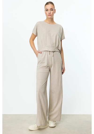 On Fashion Beli Lastikli Bol Paça Kadın Pantolon 25y.on.pnt.56308.01 Kum