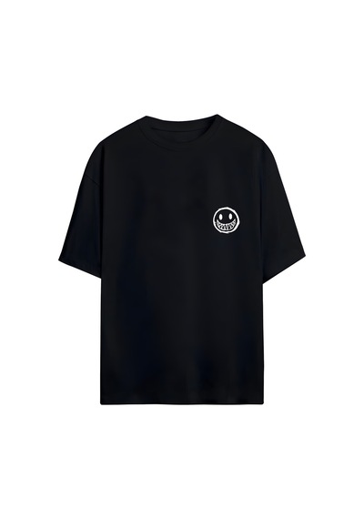 Noıssey Pastel Emoji Tasarımlı Unisex Oversize T-shirt Siyah