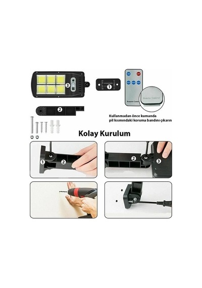 Ers 2 Adet Büyük Boy 128 Led Solar Bahçe Sokak Lambası Hareket Sensörlü Kumandalı 3 Modlu Güneş