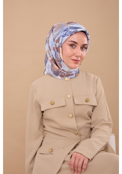 Silk Home Twill İpek Eşarp 11483-38 Buz Mavi, İndigo, Sütlü Kahve, Kahverengi, Krem