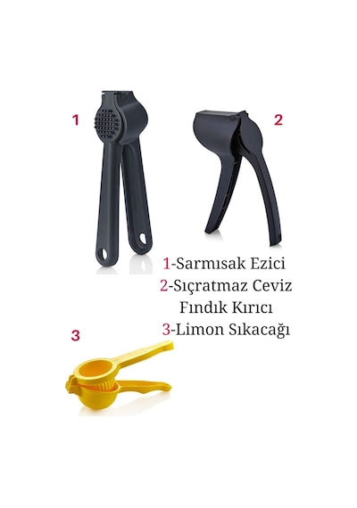 Pratik Kaliteli Siyah Sarımsak Ezici, Ceviz Ve Fındık Kıracağı,limon Sıkacağı Plastik Siyah