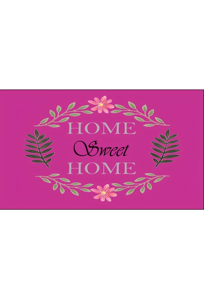 Home Sweet Home Pembe Kapı Önü Paspası Dijital Baskılı, Kaymaz Pvc Tabanlı, İnce Ve Şık Tasarımlı İç Dış Kapı Paspası Pembe - Ekru