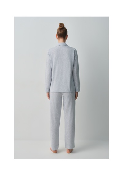 Suwen Dotty Gömlek Yaka Pamuklu Pijama Takımı Wsh10510006051 Gri Melanj Suwen Dotty Gömlek Yaka Pamuklu Pijama Takımı Wsh10510006051 Gri Melanj