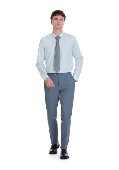 Hatemoğlu Mavi Slim Fit 100% Pamuk Açık İtalyan Yaka Uzun Kollu Saten Gömlek 1996512 Mavi