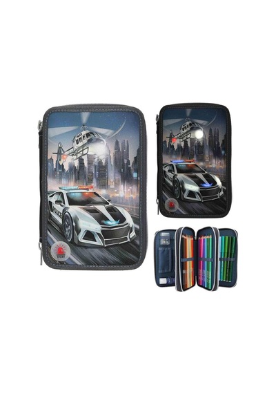 Dino World Monster Cars 3 Katlı İçi Dolu Kalem Çantası 13333 Çok Renkli