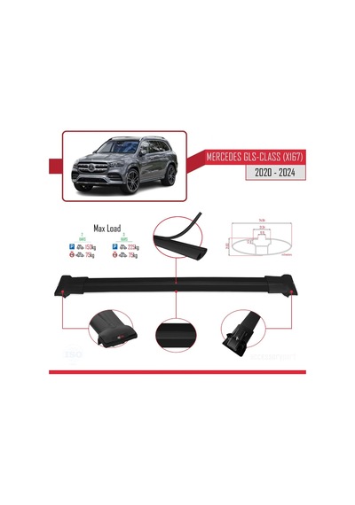 Mercedes Gls-class X167 2020 Ve Sonrası İle Uyumlu Fly Model Ara Atkı Tavan Barı Siyah