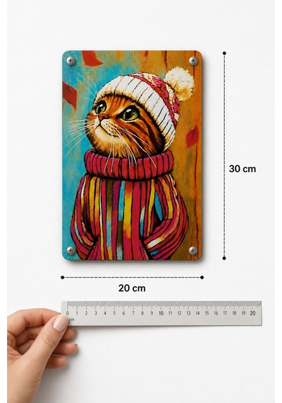 Upeka Kedi Temalı Modern Tasarım Dekorasyon Metal Duvar Tablo 30cmx20cm