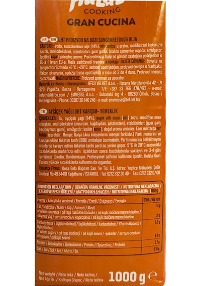 Hulala Bitkisel Krema Gran Cucina 1 Lt