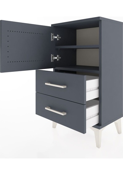 Arges Komodin 2 Raflı 2 Çekmeceli Tek Kapaklı 44x30x80 Antras... Antrasit