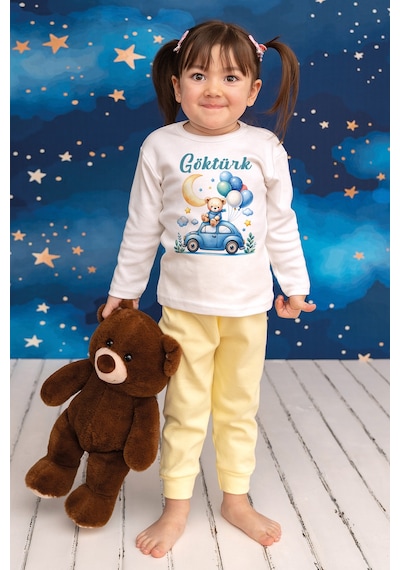 Pia Baby İsme Özel Erkek Çocuk 2 Adet Pijama Takımı %100 Pamuk Penye İsim Baskılı Kişiye Özel Kreş Pijaması Hediye Seti 10563s15pi Krem