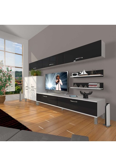 Decoraktiv Eko 8 Slm Std Krom Ayaklı Tv Ünitesi Tv Sehpası Beyaz - Siyah