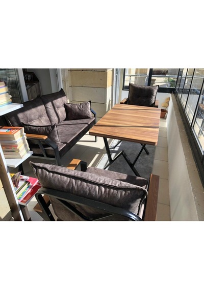 Tu Tienda Nergiz 2 1 1 Masa Bahçe Balkon Mutfak Mobilyası,koyu Gri Kahve