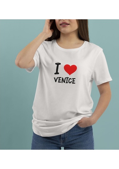 Bk Gift I Love Venice Tasarımlı Kadın Yuvarlak Yaka Tişört-1 Beyaz