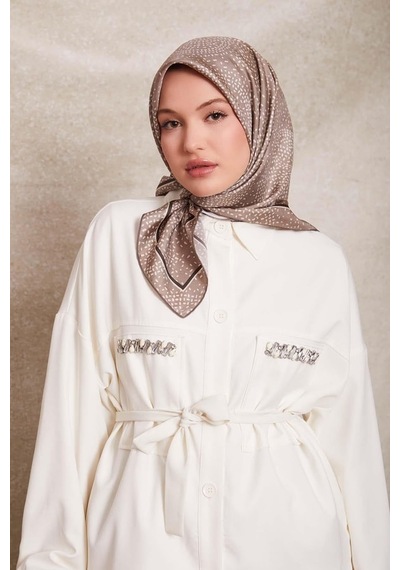 Levidor Noktalı Daireler Baskı Twill İpek Eşarp-0933 Vizon