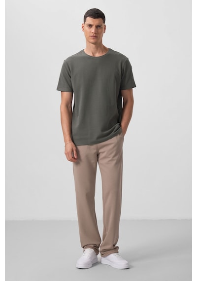 Tommylife Haki Yüzeyi Dokulu Rahat Form Basic Erkek T-shirt - 88436 Haki