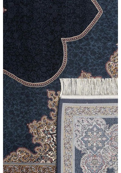 Saray Halı Alhambra Ah10a 120 Tarak Lüks Klasik Salon Halısı Özel Taban Dokulu Mavi - Beyaz