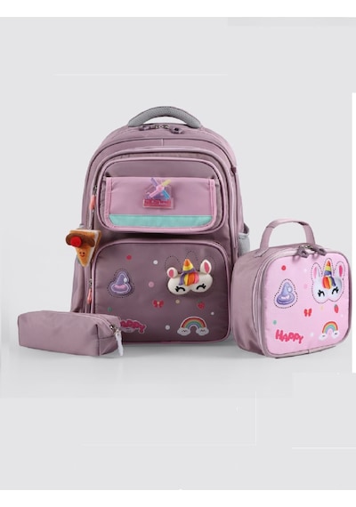 Ççs Kids Premium Okul Çanta Seti 3'lü İlkokul Ortaokul Sırt Çantası Termal Beslenme Çantası Kalemlik Gül Kurusu-pembe 52016