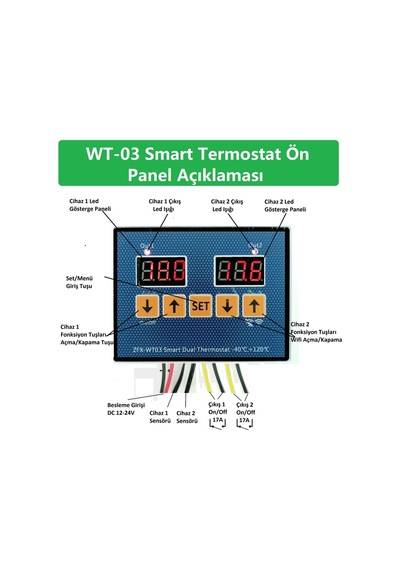 Yate10 Wt-03 Dual Smart Wifi Dc12-100v 17a Güneş Panel Termostat/ Timer