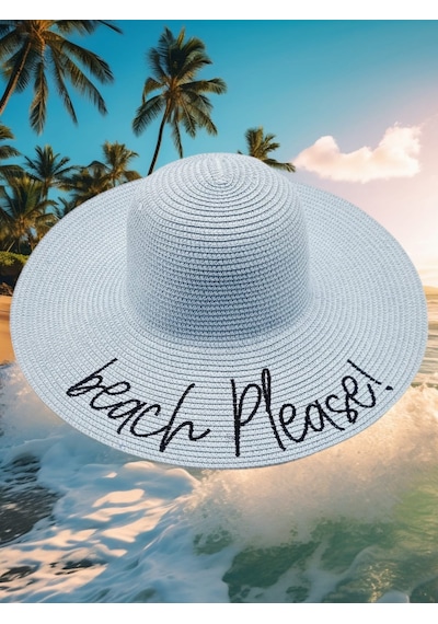 Tezzgelsin Kadın Beach Please Nakış İşlemeli Hasır Şapka Bebemavi Bebe Mavi