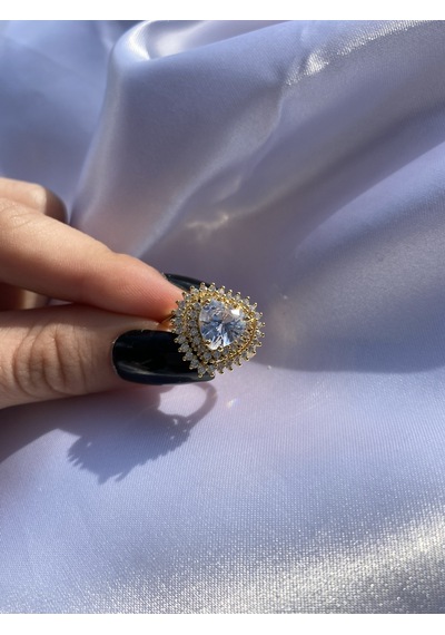 Kalp Charm Yüzük Zirkon Taşlı Gold