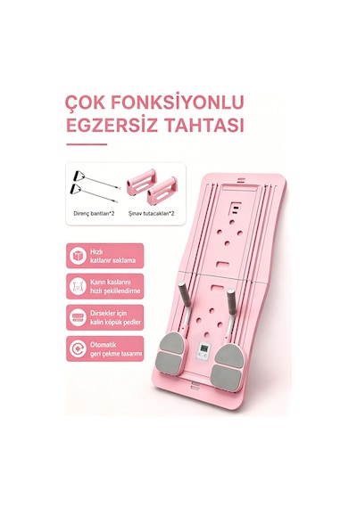 5'ı 1 Arada Pilates Şınavı, Karın Kası Tekerleği, Fitness Tahtası Pembe