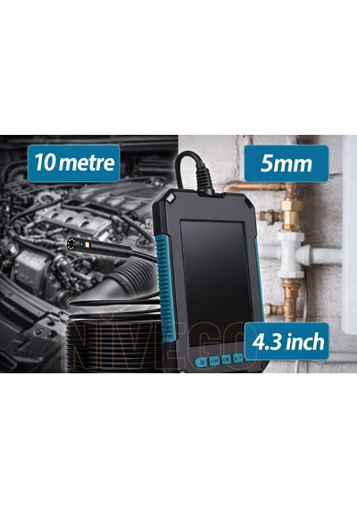 Nivego Monitörlü Kameralı Ekran 10 Mt X 5.5 Mm 4.3 Inç Çift Görüntülü Hafıza Kart Destekli Sert Kablo Yılan Endoskop Kamera