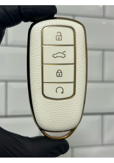 Chery Tiggo 8 Pro Uyumlu Smart Anahtar Kılıfı Beyaz - Gold