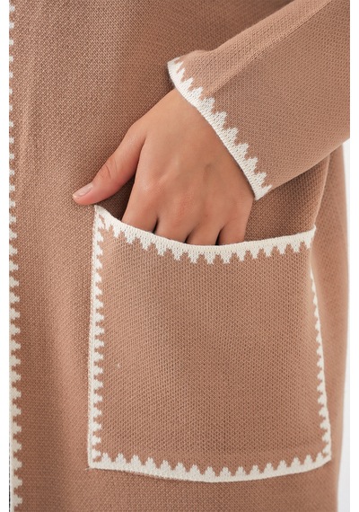 Bigdart Kadın Uzun Oversize Triko Hırka 15962 - Camel