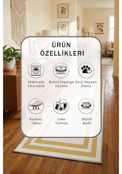 Yıkanabilir Yolluk 51 Krem - Gold