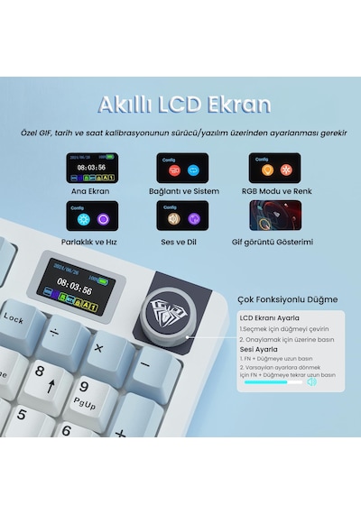 Aula S98 Pro 3 Modlu Rgb Hot Swap Mekanik Star Vector Switch Kablosuz Makrolu Klavye Lacivert