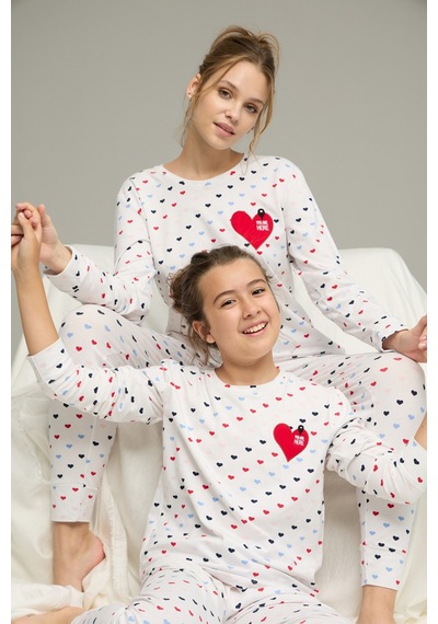 Siyah İnci Pamuklu Bisiklet Yaka Örme Pijama Takım25241125 Beyaz