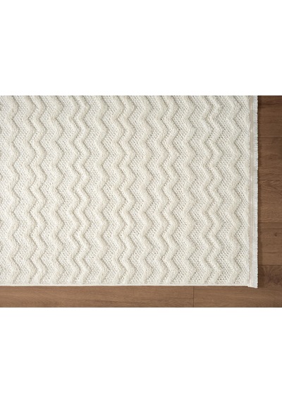 Wool Wl009a Beyaz Modern Desen Kabartmalı Doku Pamuk Tabanlı Kaymaz Halı-783 Beyaz