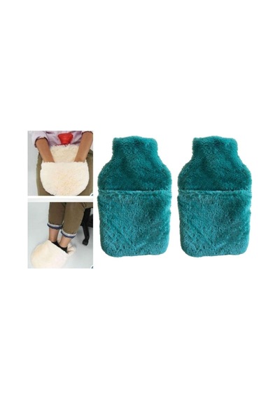Sıcak Su Torbası 2 Adet,cepli Yeşil Peluş Termofor 32,5x17,5cm 1500 Ml Çok Renkli