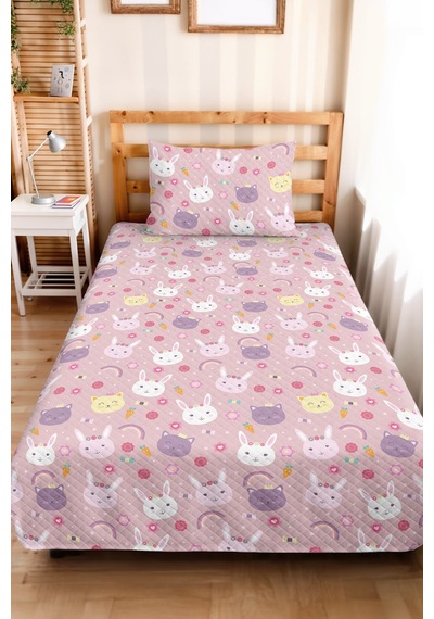 Evimde Bambaşka Tavşan Pembe Pastel Kız Çocuk Pike Takımı - Gökkuşağı Lila Bebek Odası Yatak Örtüsü - 160x220 CM Evimde Bambaşka Tavşan Pembe Pastel Kız Çocuk Pike Takımı - Gökkuşağı Lila Bebek Odası Yatak Örtüsü - 160x220 CM