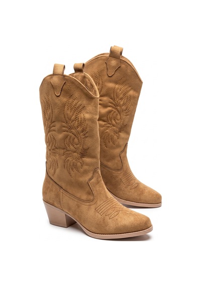 V.s.h Velvet Sara Kadın Western Basklılı Taba Kovboy Çizme -2555