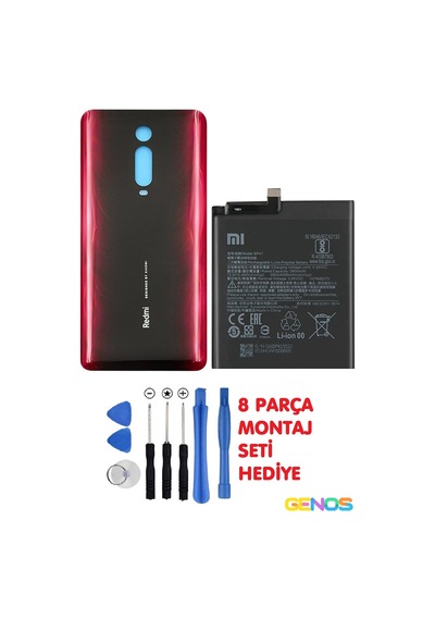 Xiaomi Mi 9t/redmi K20/k20 Pro Arka Pil Kapağı Cam Kırmızı + Batarya Pil Bp41 + Montaj Set Uyumlu