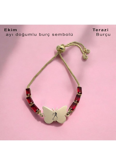 Archin Terazi Burçları İçin Kırmızı Taşlı 14 Ayar Altın Plakalı Kelebek Motifli Hediye Bileklik-346burç Altın Archin Terazi Burçları İçin Kırmızı Taşlı 14 Ayar Altın Plakalı Kelebek Motifli Hediye Bileklik-346burç Altın