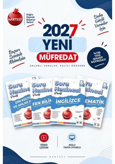 Nartest Yayınevi 2027 5. Sınıf Din Kültürü Ve Ahlak Bilgisi + Fen Bilimleri + İngilizce + Matematik Yeni Müfredat Bağlam Temelli Soru Hazinesi Seti 4 Kitap