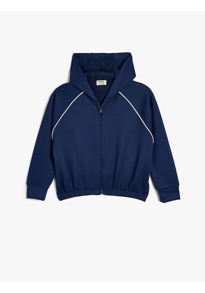 Koton Kapşonlu Fermuarlı Sweatshirt Uzun Kollu Beli Lastikli Modal Kumaş Lacivert 5wkg10429ak Lacivert