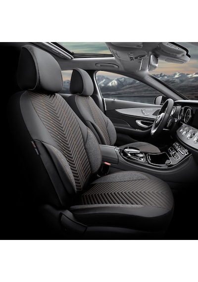 Advanced Design Özel Tasarım Premium Deri-Keten Ekstra Destekli Universal Oto Koltuk Kılıfı Tam Set