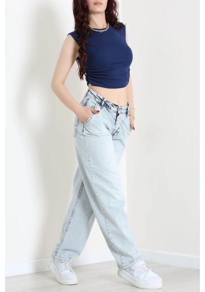 Modi Yan Cep Baggy Kot Pantolon Buzmavi - 32876.2059. Açık  Mavi